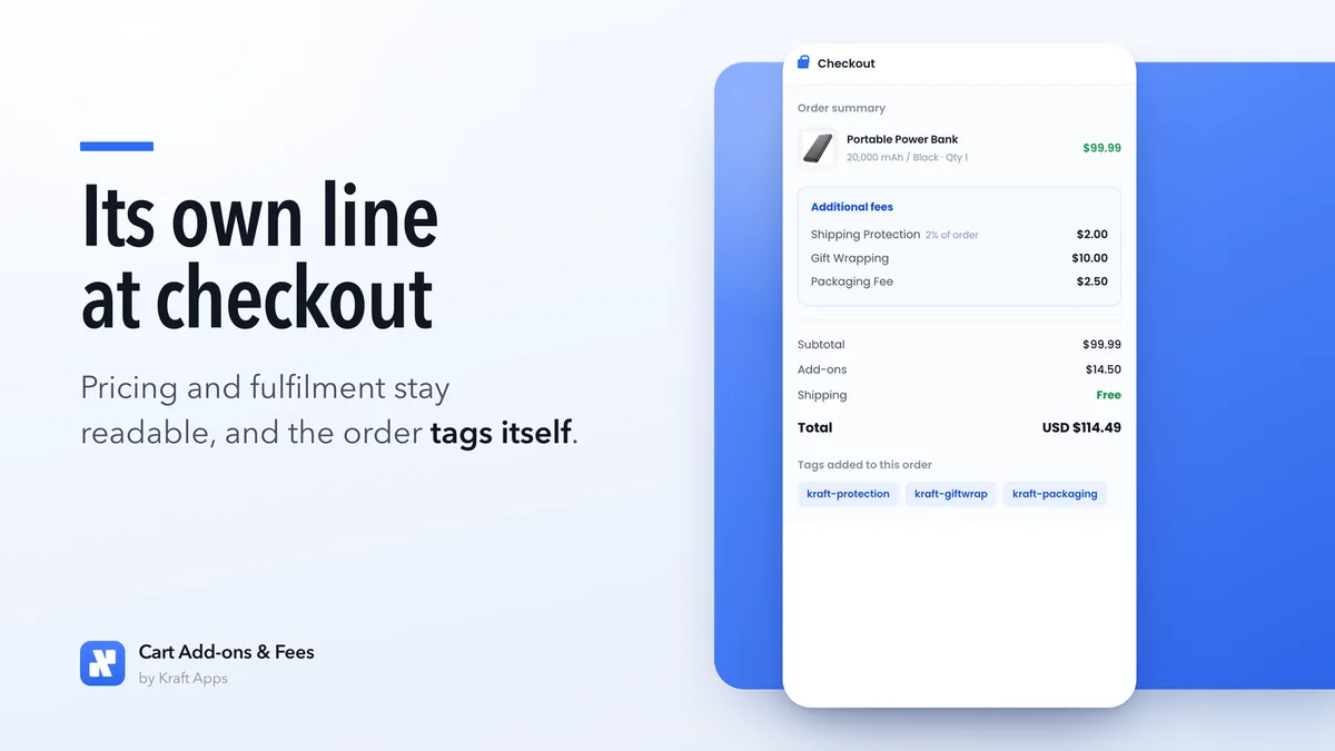 Screenshot 4 of the Kraft: Cart Add-ons & Fees listing, 1600 by 900
