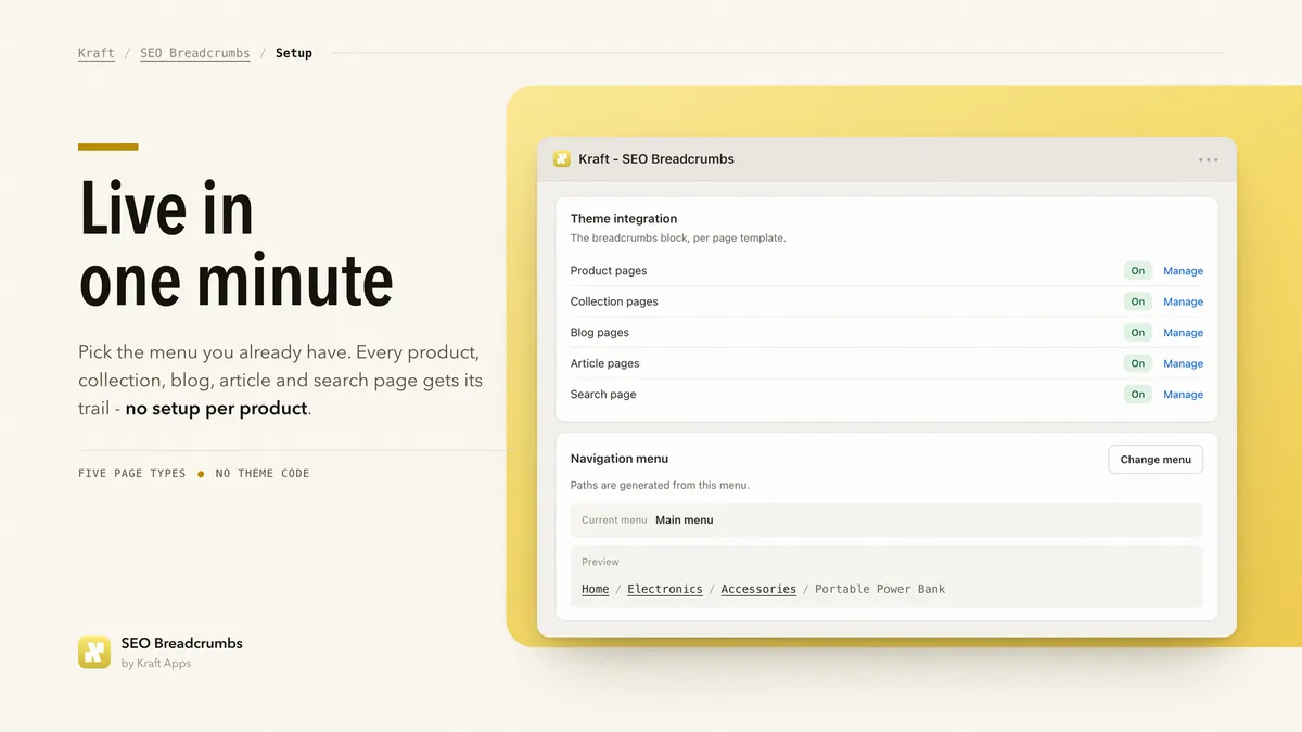 Screenshot 3 of the Kraft: SEO Breadcrumbs & Nav listing, 1600 by 900